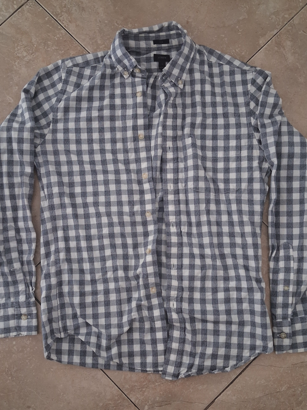 J. Crew Men’s Gray and White Gingham Button-Down Shirt